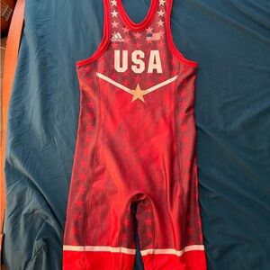 Adidas Red USA Star Wrestling Singlet